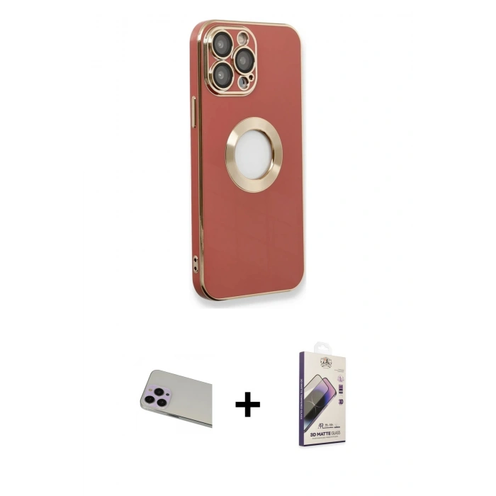 MARSİLYAN™- iPhone 13 Pro Max Kılıf İz Form Serisi - Siyah Bilvis 3D Mat Cam Ekran Koruyucu + Mor Rainbow Kamera Lens Koruma Cam