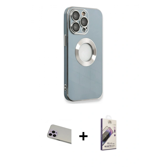 MARSİLYAN™- iPhone 13 Pro Max Kılıf İz Form Serisi - Siyah Bilvis 3D Mat Cam Ekran Koruyucu + Mor Rainbow Kamera Lens Koruma Cam