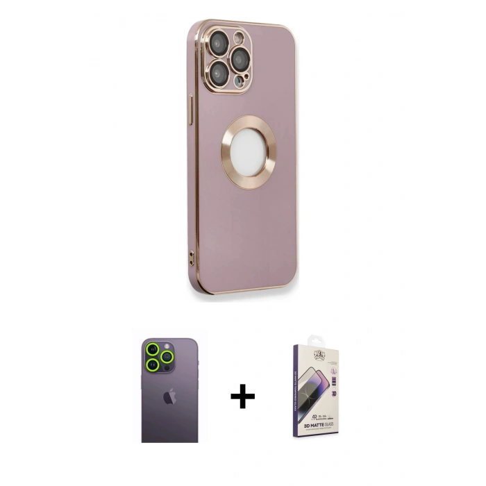 MARSİLYAN™- iPhone 13 Pro Max Kılıf İz Form Serisi - Siyah Bilvis 3D Mat Cam Ekran Koruyucu + Neon Fosforlu Kamera Lens - YL