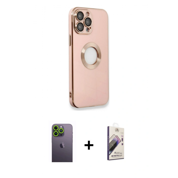 MARSİLYAN™- iPhone 13 Pro Max Kılıf İz Form Serisi - Siyah Bilvis 3D Mat Cam Ekran Koruyucu + Neon Fosforlu Kamera Lens - YL