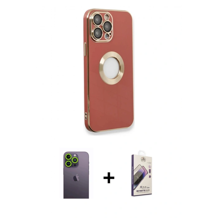 MARSİLYAN™- iPhone 13 Pro Max Kılıf İz Form Serisi - Siyah Bilvis 3D Mat Cam Ekran Koruyucu + Neon Fosforlu Kamera Lens - YL