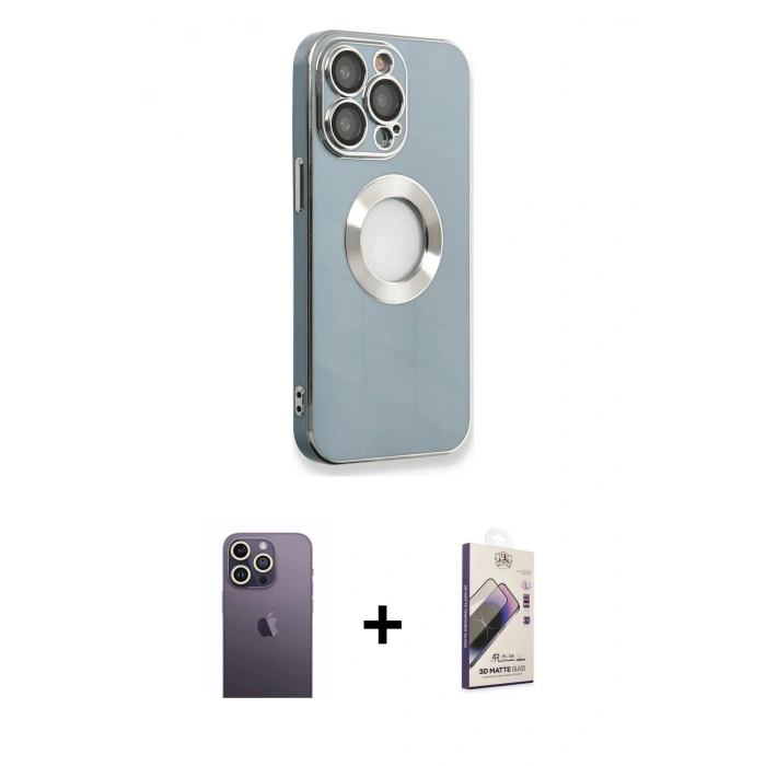 MARSİLYAN™- iPhone 13 Pro Max Kılıf İz Form Serisi - Siyah Bilvis 3D Mat Cam Ekran Koruyucu + Neon Fosforlu Kamera Lens - BZ