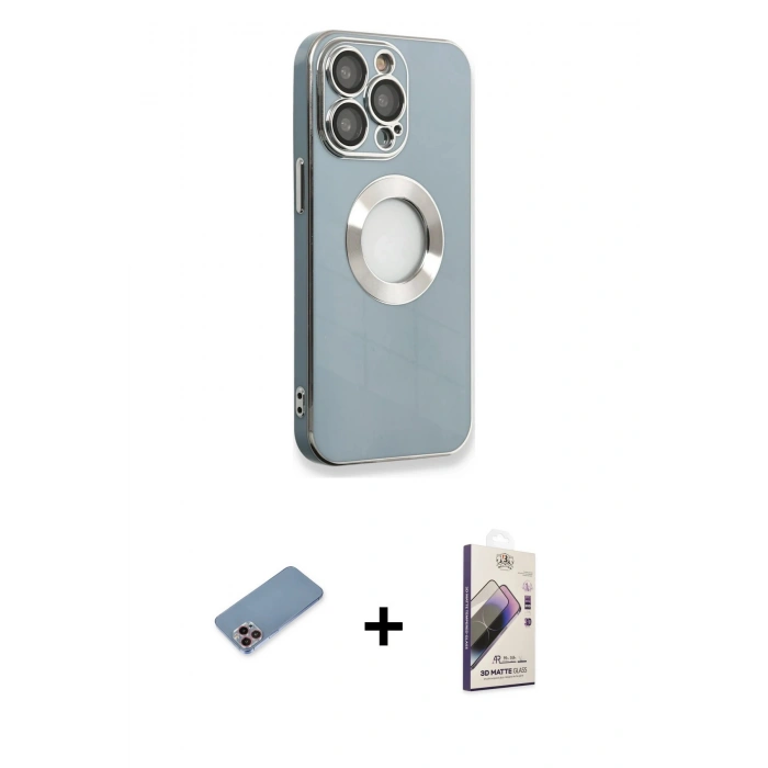 MARSİLYAN™- iPhone 13 Pro Max Kılıf İz Form Serisi - Siyah Bilvis 3D Mat Cam Ekran Koruyucu + Shine Kamera Lens Koruma Cam - PE