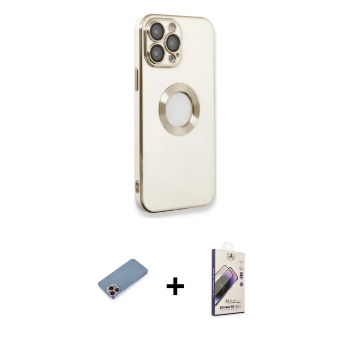 MARSİLYAN™- iPhone 13 Pro Max Kılıf İz Form Serisi - Siyah Bilvis 3D Mat Cam Ekran Koruyucu + Shine Kamera Lens Koruma Cam - PE