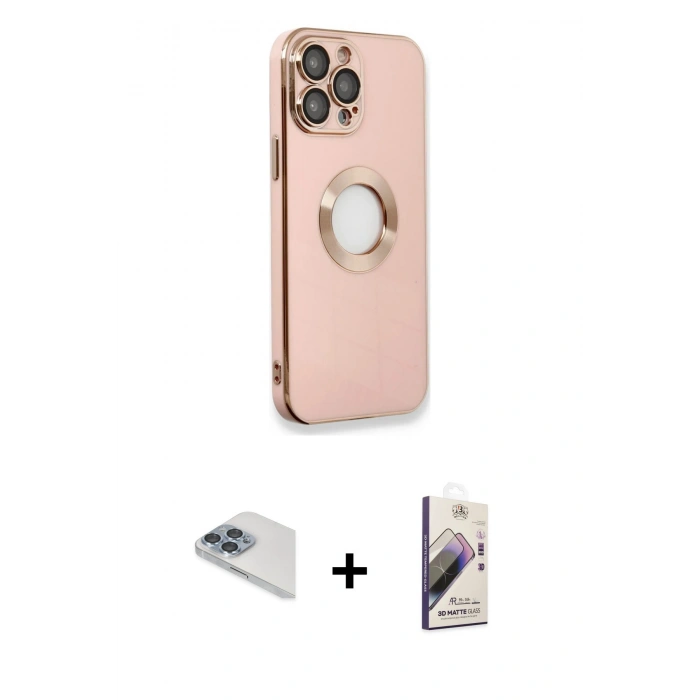 MARSİLYAN™- iPhone 13 Pro Max Kılıf İz Form Serisi - Siyah Bilvis 3D Mat Cam Ekran Koruyucu + Pers Alüminyum Kamera Lens - SABE