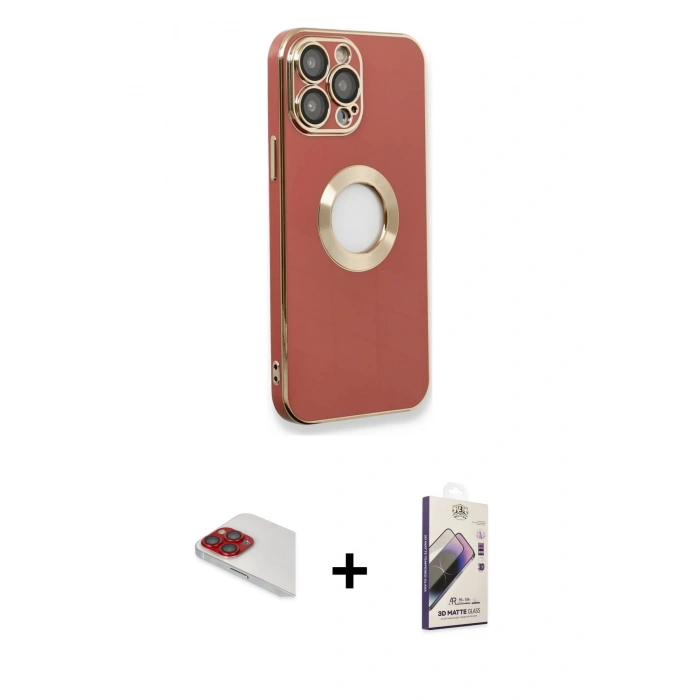 MARSİLYAN™- iPhone 13 Pro Max Kılıf İz Form Serisi - Siyah Bilvis 3D Mat Cam Ekran Koruyucu + Pers Alüminyum Kamera Lens - KI