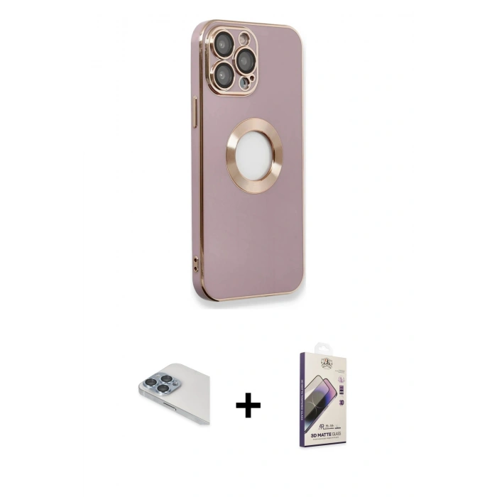 MARSİLYAN™- iPhone 13 Pro Max Kılıf İz Form Serisi - Siyah Bilvis 3D Mat Cam Ekran Koruyucu + Pers Alüminyum Kamera Lens - SABE