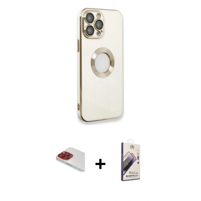 MARSİLYAN™- iPhone 13 Pro Max Kılıf İz Form Serisi - Siyah Bilvis 3D Mat Cam Ekran Koruyucu + Pers Alüminyum Kamera Lens - KI
