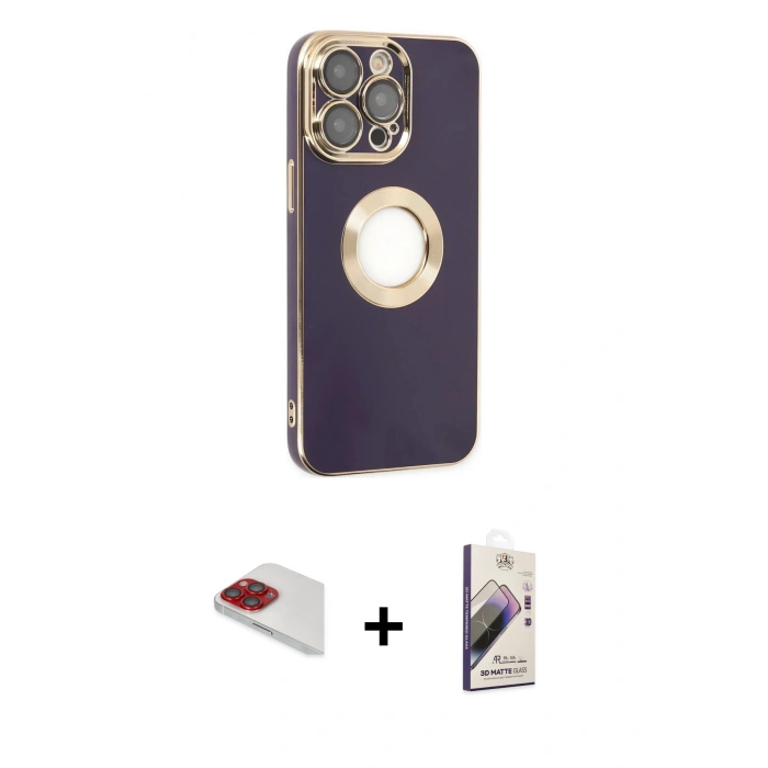 MARSİLYAN™- iPhone 13 Pro Max Kılıf İz Form Serisi - Siyah Bilvis 3D Mat Cam Ekran Koruyucu + Pers Alüminyum Kamera Lens - KI