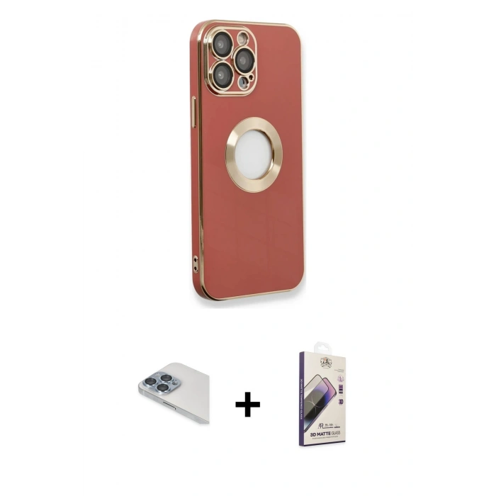 MARSİLYAN™- iPhone 13 Pro Max Kılıf İz Form Serisi - Siyah Bilvis 3D Mat Cam Ekran Koruyucu + Pers Alüminyum Kamera Lens - SABE