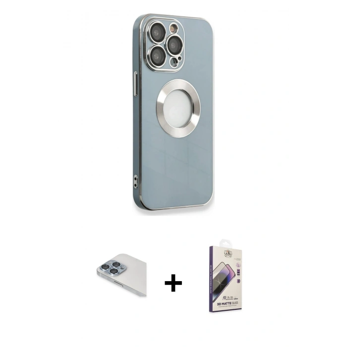 MARSİLYAN™- iPhone 13 Pro Max Kılıf İz Form Serisi - Siyah Bilvis 3D Mat Cam Ekran Koruyucu + Pers Alüminyum Kamera Lens - SABE