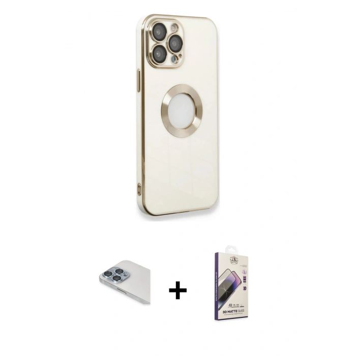 MARSİLYAN™- iPhone 13 Pro Max Kılıf İz Form Serisi - Siyah Bilvis 3D Mat Cam Ekran Koruyucu + Pers Alüminyum Kamera Lens - SABE