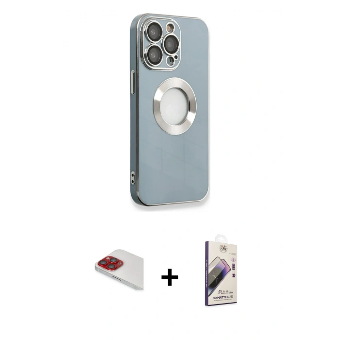 MARSİLYAN™- iPhone 13 Pro Max Kılıf İz Form Serisi - Siyah Bilvis 3D Mat Cam Ekran Koruyucu + Pers Alüminyum Kamera Lens - KI