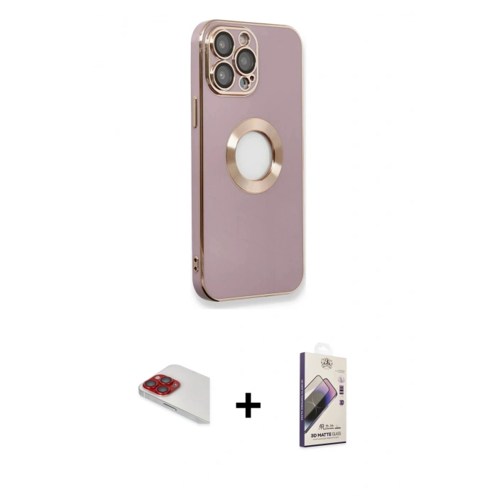 MARSİLYAN™- iPhone 13 Pro Max Kılıf İz Form Serisi - Siyah Bilvis 3D Mat Cam Ekran Koruyucu + Pers Alüminyum Kamera Lens - KI