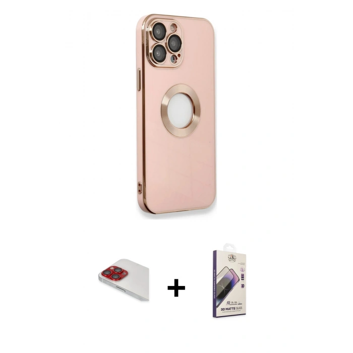 MARSİLYAN™- iPhone 13 Pro Max Kılıf İz Form Serisi - Siyah Bilvis 3D Mat Cam Ekran Koruyucu + Pers Alüminyum Kamera Lens - KI
