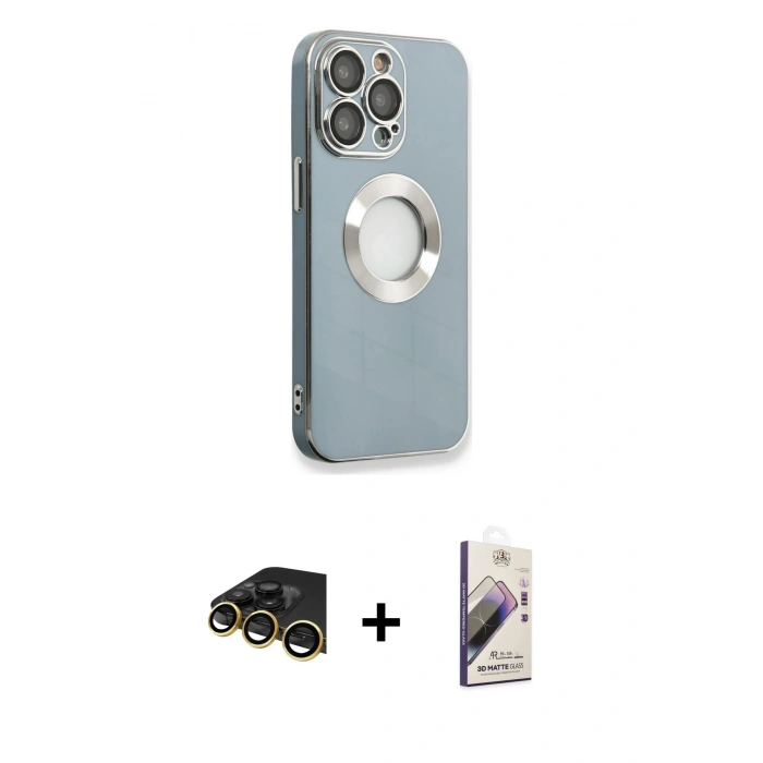 MARSİLYAN™- iPhone 13 Pro Max Kılıf İz Form Serisi - Siyah Bilvis 3D Mat Cam Ekran Koruyucu + Raze Metal Kamera Lens - GD