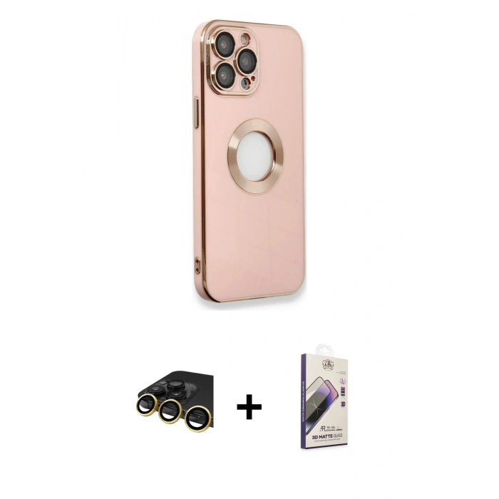 MARSİLYAN™- iPhone 13 Pro Max Kılıf İz Form Serisi - Siyah Bilvis 3D Mat Cam Ekran Koruyucu + Raze Metal Kamera Lens - GD