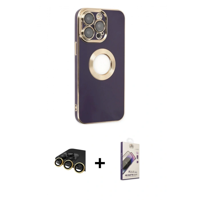 MARSİLYAN™- iPhone 13 Pro Max Kılıf İz Form Serisi - Siyah Bilvis 3D Mat Cam Ekran Koruyucu + Raze Metal Kamera Lens - GD