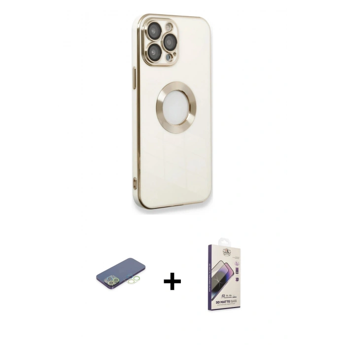 MARSİLYAN™- iPhone 13 Pro Max Kılıf İz Form Serisi - Siyah Bilvis 3D Mat Cam Ekran Koruyucu + Renkli Kamera Lens Koruma Cam - YL