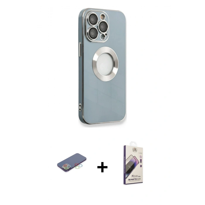 MARSİLYAN™- iPhone 13 Pro Max Kılıf İz Form Serisi - Siyah Bilvis 3D Mat Cam Ekran Koruyucu + Renkli Kamera Lens Koruma Cam - MI