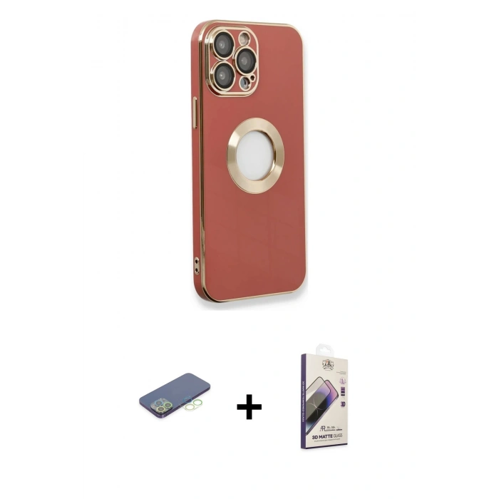 MARSİLYAN™- iPhone 13 Pro Max Kılıf İz Form Serisi - Siyah Bilvis 3D Mat Cam Ekran Koruyucu + Renkli Kamera Lens Koruma Cam - YL
