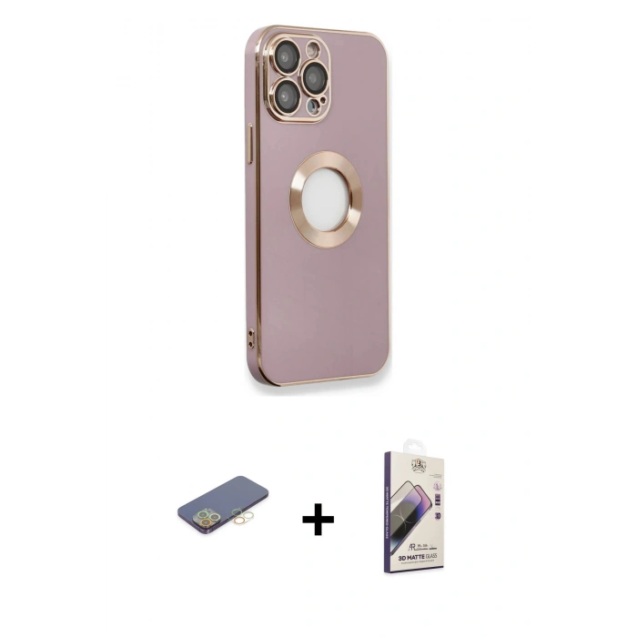 MARSİLYAN™- iPhone 13 Pro Max Kılıf İz Form Serisi - Siyah Bilvis 3D Mat Cam Ekran Koruyucu + Renkli Kamera Lens Koruma Cam - SI