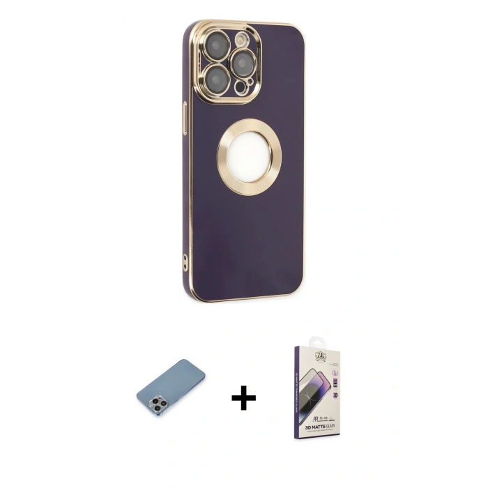 MARSİLYAN™- iPhone 13 Pro Max Kılıf İz Form Serisi - Siyah Bilvis 3D Mat Cam Ekran Koruyucu + Shine Kamera Lens Koruma Cam - GI