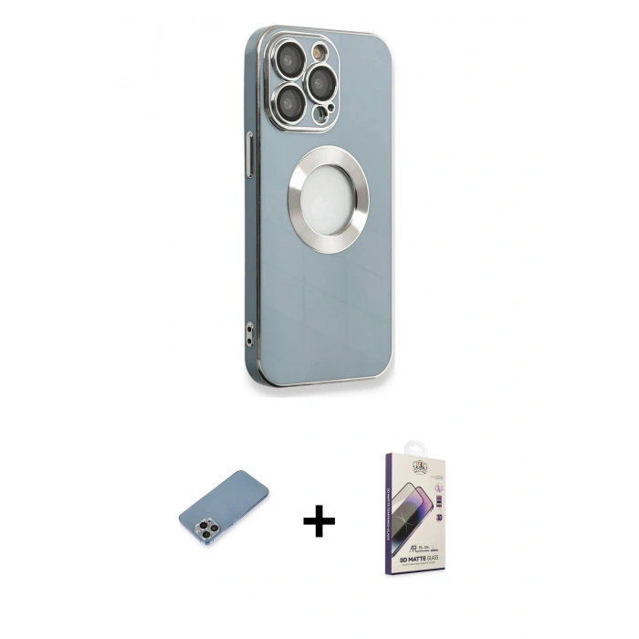 MARSİLYAN™- iPhone 13 Pro Max Kılıf İz Form Serisi - Siyah Bilvis 3D Mat Cam Ekran Koruyucu + Shine Kamera Lens Koruma Cam - GI