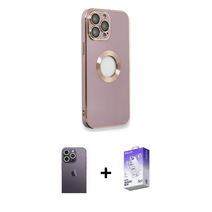 MARSİLYAN™- iPhone 13 Pro Max Kılıf İz Form Serisi - Siyah Bilvis 5in1 3D Magic Cam Ekran Koruyucu + Beyaz Neon Fosforlu Kamera Lens