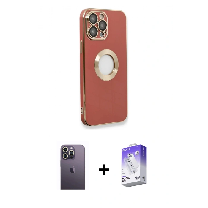 MARSİLYAN™- iPhone 13 Pro Max Kılıf İz Form Serisi - Siyah Bilvis 5in1 3D Magic Cam Ekran Koruyucu + Beyaz Neon Fosforlu Kamera Lens