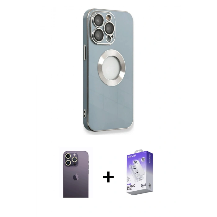 MARSİLYAN™- iPhone 13 Pro Max Kılıf İz Form Serisi - Siyah Bilvis 5in1 3D Magic Cam Ekran Koruyucu + Beyaz Neon Fosforlu Kamera Lens