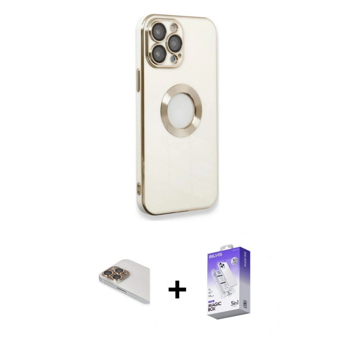 MARSİLYAN™- iPhone 13 Pro Max Kılıf İz Form Serisi - Siyah Bilvis 5in1 3D Magic Cam Ekran Koruyucu + Gold Pers Alüminyum Kamera Lens