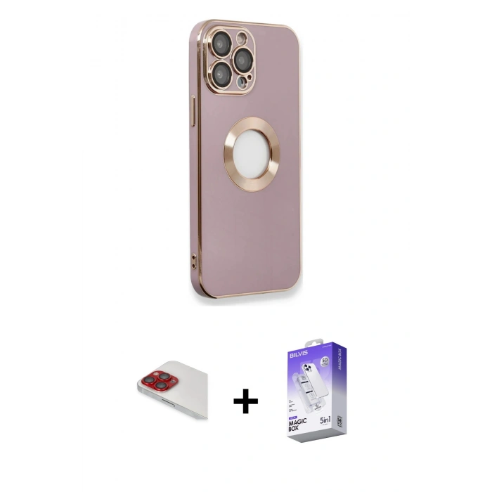 MARSİLYAN™- iPhone 13 Pro Max Kılıf İz Form Serisi - Siyah Bilvis 5in1 3D Magic Cam Ekran Koruyucu + Pers Alüminyum Kamera Lens - KI