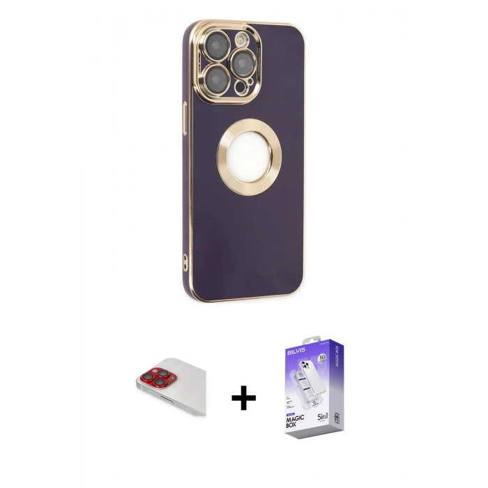 MARSİLYAN™- iPhone 13 Pro Max Kılıf İz Form Serisi - Siyah Bilvis 5in1 3D Magic Cam Ekran Koruyucu + Pers Alüminyum Kamera Lens - KI