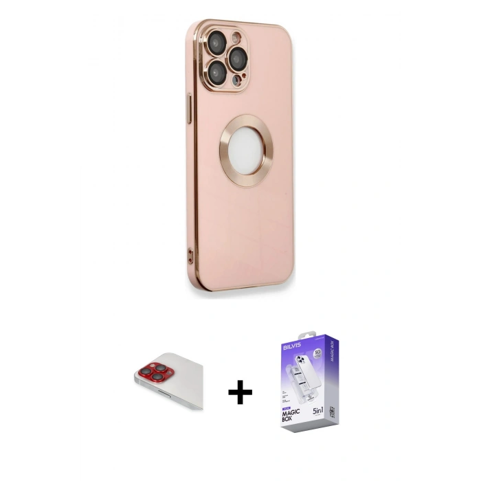 MARSİLYAN™- iPhone 13 Pro Max Kılıf İz Form Serisi - Siyah Bilvis 5in1 3D Magic Cam Ekran Koruyucu + Pers Alüminyum Kamera Lens - KI