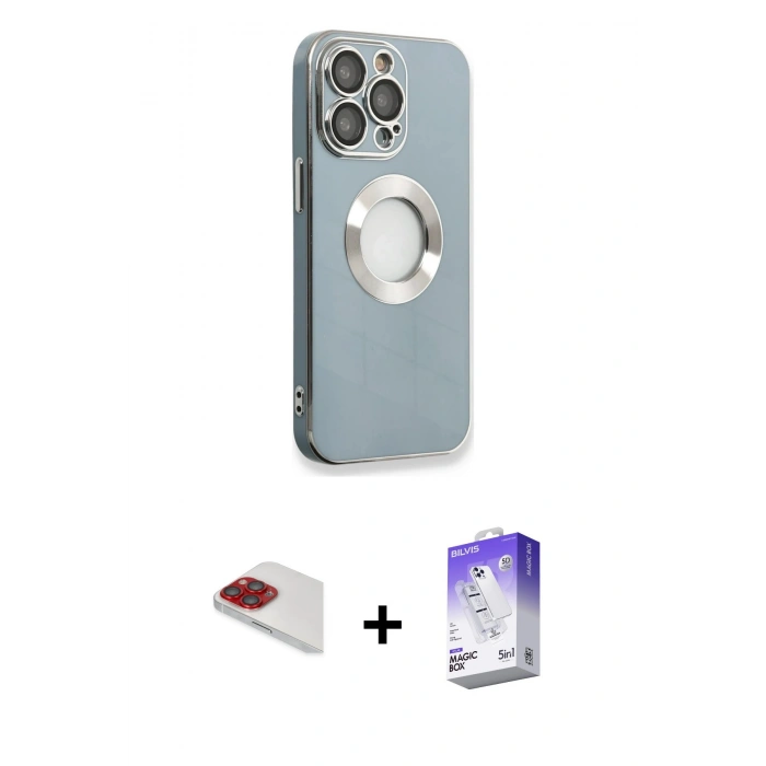 MARSİLYAN™- iPhone 13 Pro Max Kılıf İz Form Serisi - Siyah Bilvis 5in1 3D Magic Cam Ekran Koruyucu + Pers Alüminyum Kamera Lens - KI