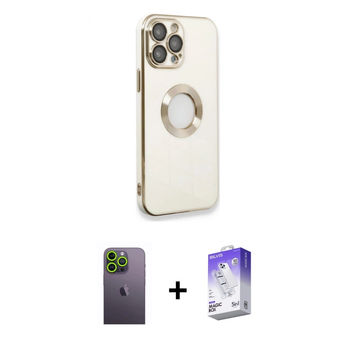 MARSİLYAN™- iPhone 13 Pro Max Kılıf İz Form Serisi - Siyah Bilvis 5in1 3D Magic Cam Ekran Koruyucu + Neon Fosforlu Kamera Lens - YL