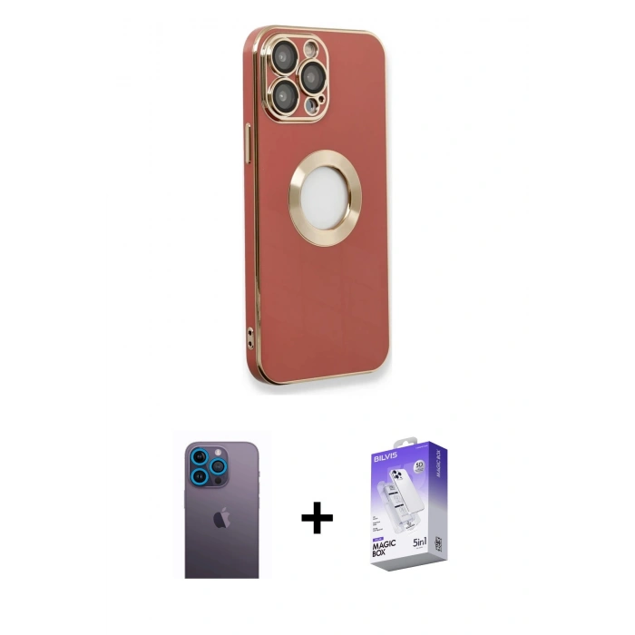 MARSİLYAN™- iPhone 13 Pro Max Kılıf İz Form Serisi - Siyah Bilvis 5in1 3D Magic Cam Ekran Koruyucu + Neon Fosforlu Kamera Lens - MI