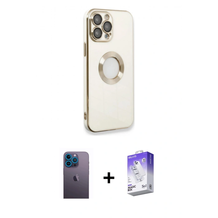 MARSİLYAN™- iPhone 13 Pro Max Kılıf İz Form Serisi - Siyah Bilvis 5in1 3D Magic Cam Ekran Koruyucu + Neon Fosforlu Kamera Lens - MI