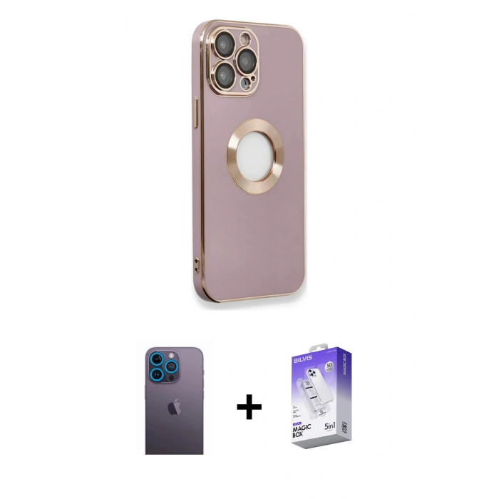 MARSİLYAN™- iPhone 13 Pro Max Kılıf İz Form Serisi - Siyah Bilvis 5in1 3D Magic Cam Ekran Koruyucu + Neon Fosforlu Kamera Lens - MI