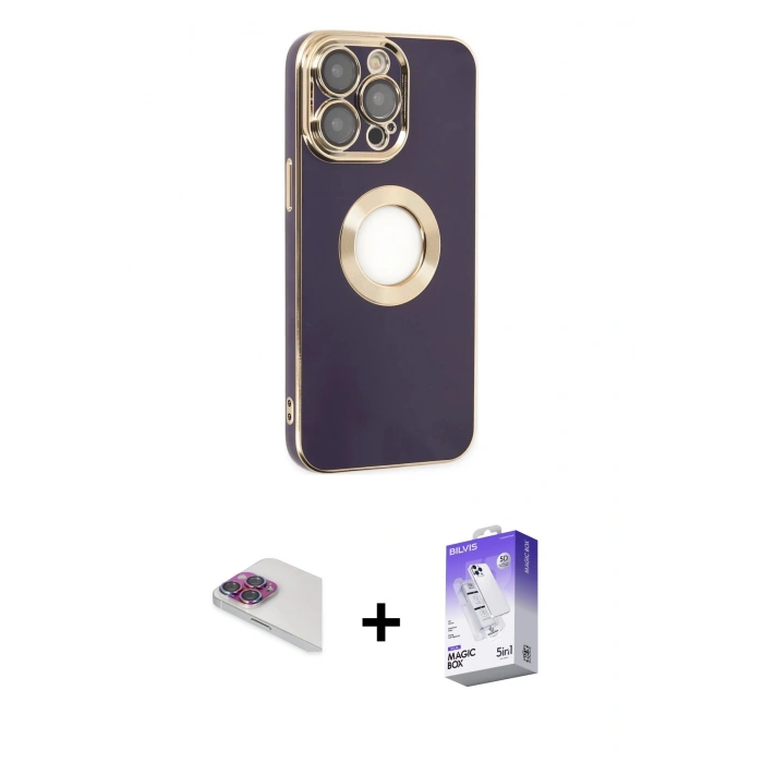 MARSİLYAN™- iPhone 13 Pro Max Kılıf İz Form Serisi - Siyah Bilvis 5in1 3D Magic Cam Ekran Koruyucu + Pers Alüminyum Kamera Lens - GI