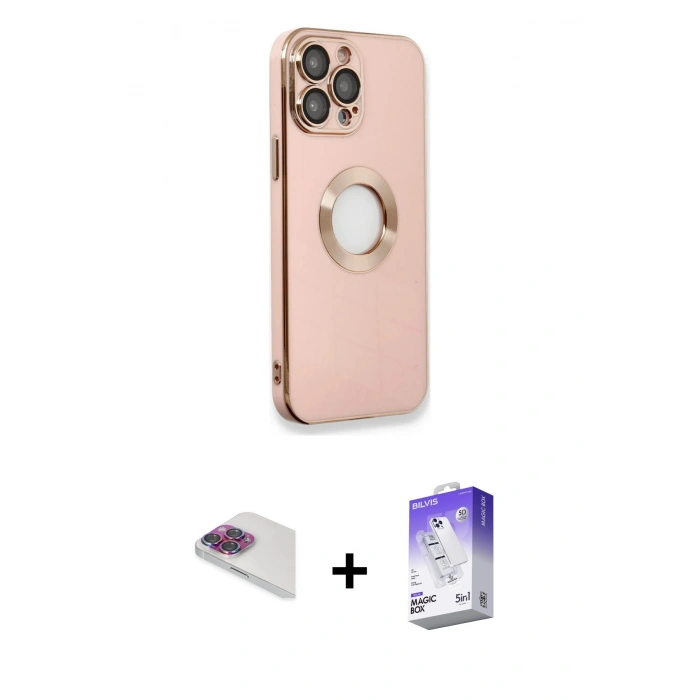 MARSİLYAN™- iPhone 13 Pro Max Kılıf İz Form Serisi - Siyah Bilvis 5in1 3D Magic Cam Ekran Koruyucu + Pers Alüminyum Kamera Lens - GI
