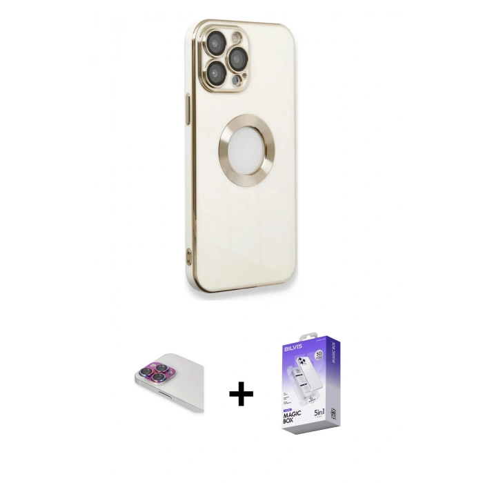 MARSİLYAN™- iPhone 13 Pro Max Kılıf İz Form Serisi - Siyah Bilvis 5in1 3D Magic Cam Ekran Koruyucu + Pers Alüminyum Kamera Lens - GI