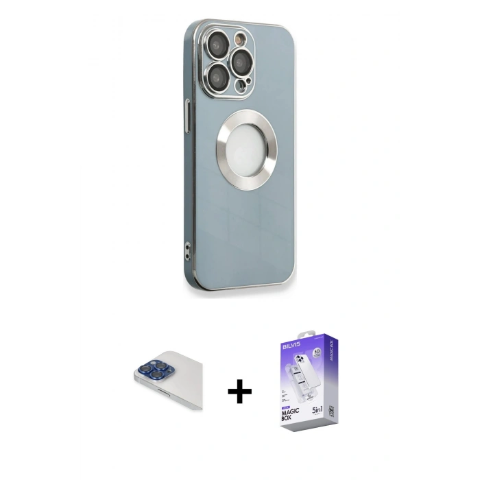 MARSİLYAN™- iPhone 13 Pro Max Kılıf İz Form Serisi - Siyah Bilvis 5in1 3D Magic Cam Ekran Koruyucu + Pers Alüminyum Kamera Lens - LT
