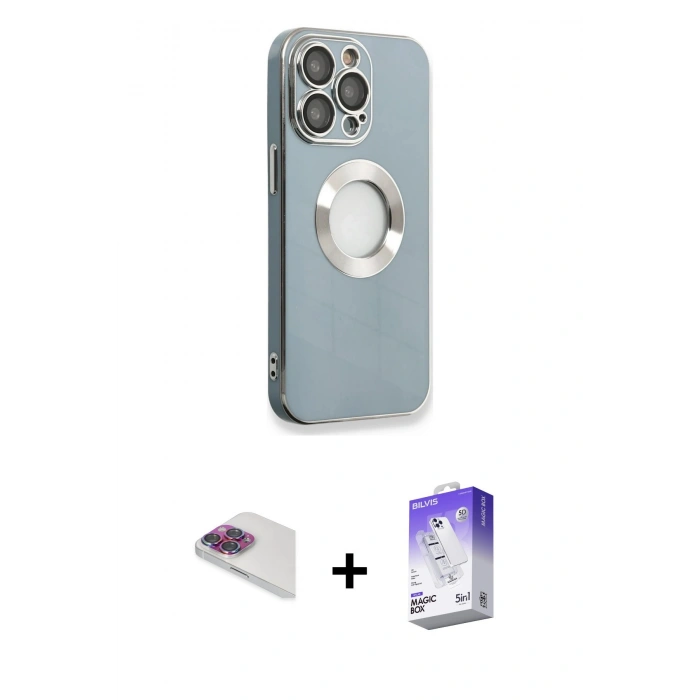 MARSİLYAN™- iPhone 13 Pro Max Kılıf İz Form Serisi - Siyah Bilvis 5in1 3D Magic Cam Ekran Koruyucu + Pers Alüminyum Kamera Lens - GI