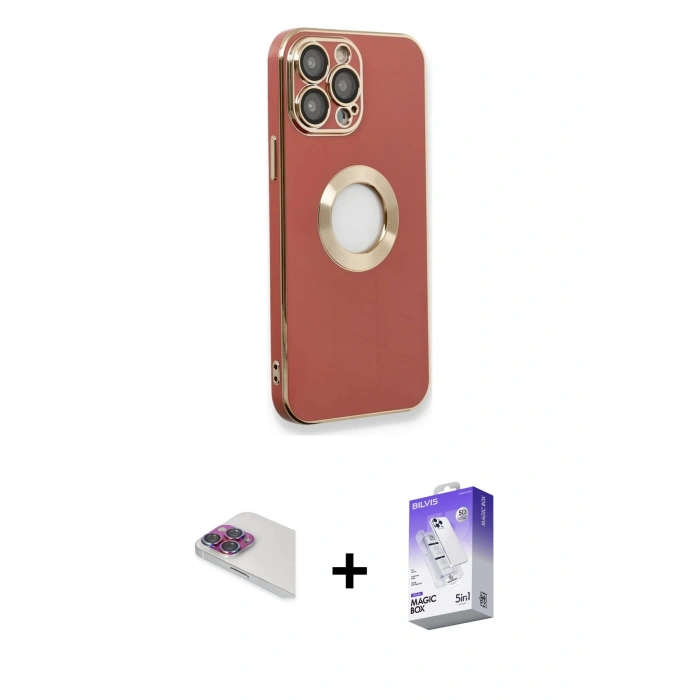 MARSİLYAN™- iPhone 13 Pro Max Kılıf İz Form Serisi - Siyah Bilvis 5in1 3D Magic Cam Ekran Koruyucu + Pers Alüminyum Kamera Lens - GI