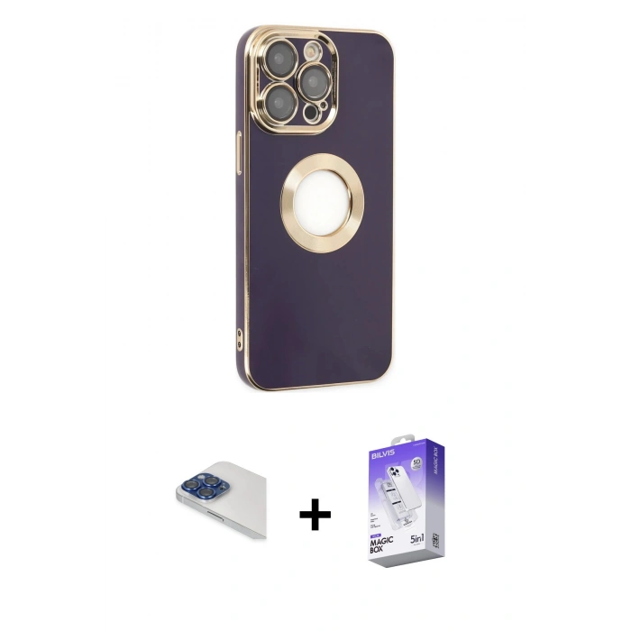 MARSİLYAN™- iPhone 13 Pro Max Kılıf İz Form Serisi - Siyah Bilvis 5in1 3D Magic Cam Ekran Koruyucu + Pers Alüminyum Kamera Lens - LT
