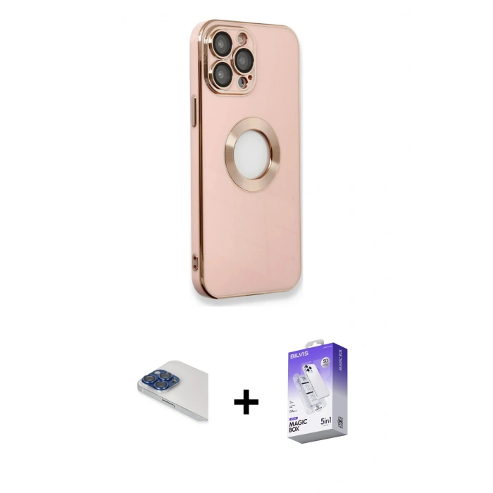 MARSİLYAN™- iPhone 13 Pro Max Kılıf İz Form Serisi - Siyah Bilvis 5in1 3D Magic Cam Ekran Koruyucu + Pers Alüminyum Kamera Lens - LT