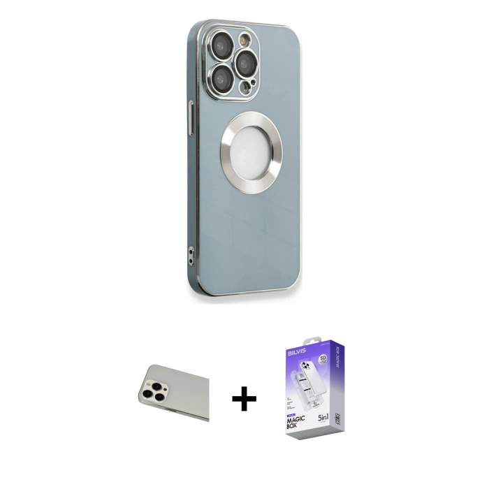 MARSİLYAN™- iPhone 13 Pro Max Kılıf İz Form Serisi - Siyah Bilvis 5in1 3D Magic Cam Ekran Koruyucu + Rainbow Kamera Lens Koruma Cam - BZ