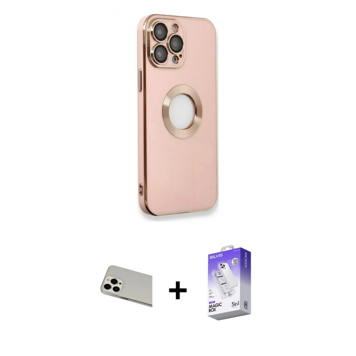 MARSİLYAN™- iPhone 13 Pro Max Kılıf İz Form Serisi - Siyah Bilvis 5in1 3D Magic Cam Ekran Koruyucu + Rainbow Kamera Lens Koruma Cam - BZ